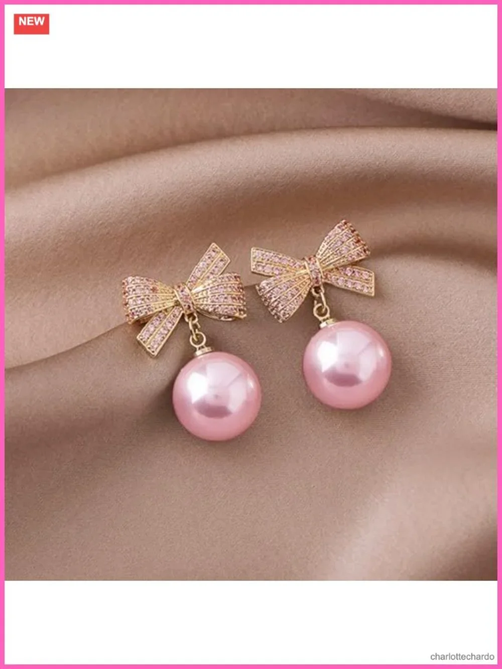Pearl Bow Drop Earrings Gold Dangling French Wire Women Jewelry